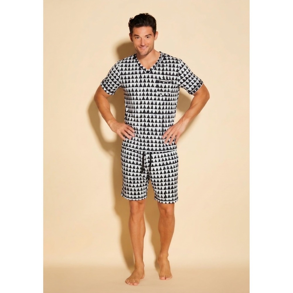 Cosabella Studio‎ 181 Mens Pajama Set Black White Geometric Triangle Sleepwear